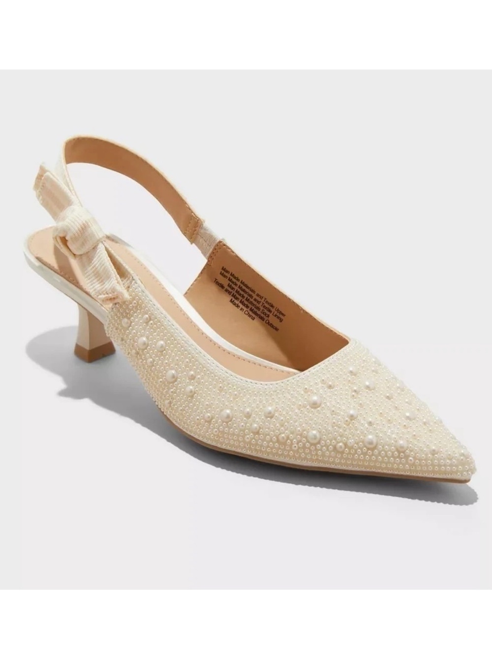 a new day Milan Cream Pearl-Embellished Slingback Kitten Heels Size 6